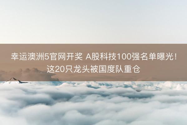 幸运澳洲5官网开奖 A股科技100强名单曝光！这20只龙头被国度队重仓
